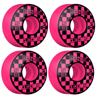 Bones Skateboard Wheels 100's 53mm 100A Block Party Pink V4 Wide Shape