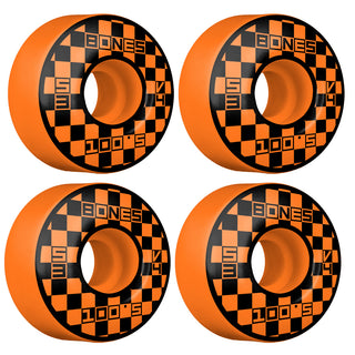 Bones Skateboard Wheels 100's 53mm 100A Block Party Orange V4 Wide Shape