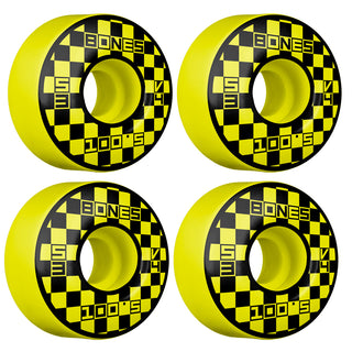 Bones Skateboard Wheels 100's 53mm 100A Block Party Yellow V4 Wide Shape