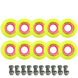 Labeda Whips Roller Hockey Goalie Wheels - Tender Yellow 55mm - 10-Pack with Evo Spacers