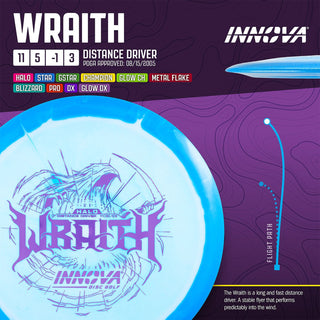 Innova Disc Golf Proto Glow Champion Wraith Distance Driver 11/5/-1/3 Glow/Purple Metallic 172 grams