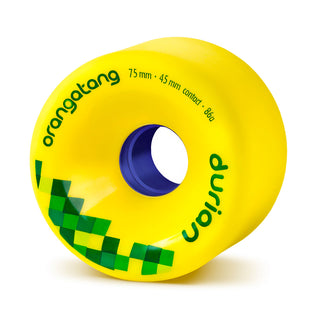 Orangatang Longboard Wheels Durian Yellow 75mm 86A with Loaded Jehu V2 Bearings