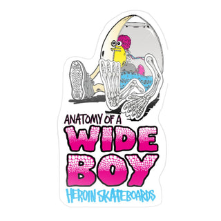 Heroin Skateboards Sticker Anatomy of a Wide Boy Clear 3.5" x 5.5"