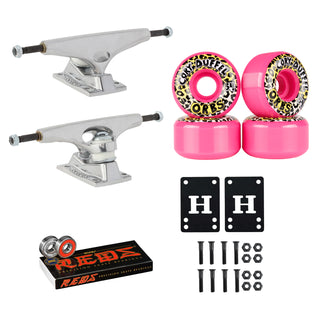 Krux Skateboard Trucks DLK Raw 8.5" Welcome 54mm Wheels, Bones Reds Bearings
