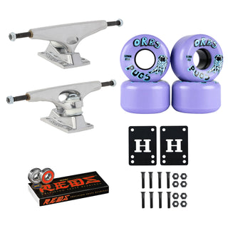 Krux Skateboard Trucks DLK Raw 8.5" Welcome Orb Pug 52mm, Bones Reds Bearings