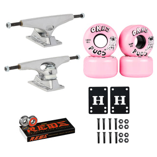 Krux Skateboard Trucks DLK Raw 8.5" Welcome Orb Pug 54mm, Bones Reds Bearings