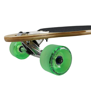 Moose Longboard Bamboo Bottom Drop Through with Green Bigfoot Wheels