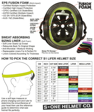S-One Skateboard Helmet Mega Lifer + 2 Sizing Liners - Choose Size/Color