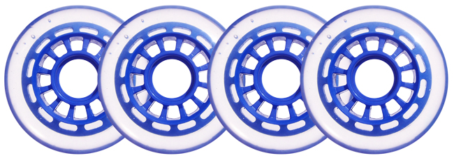 Clear / Blue Inline Skate Wheels 76mm 78a 4-Pack for Roller Hockey 