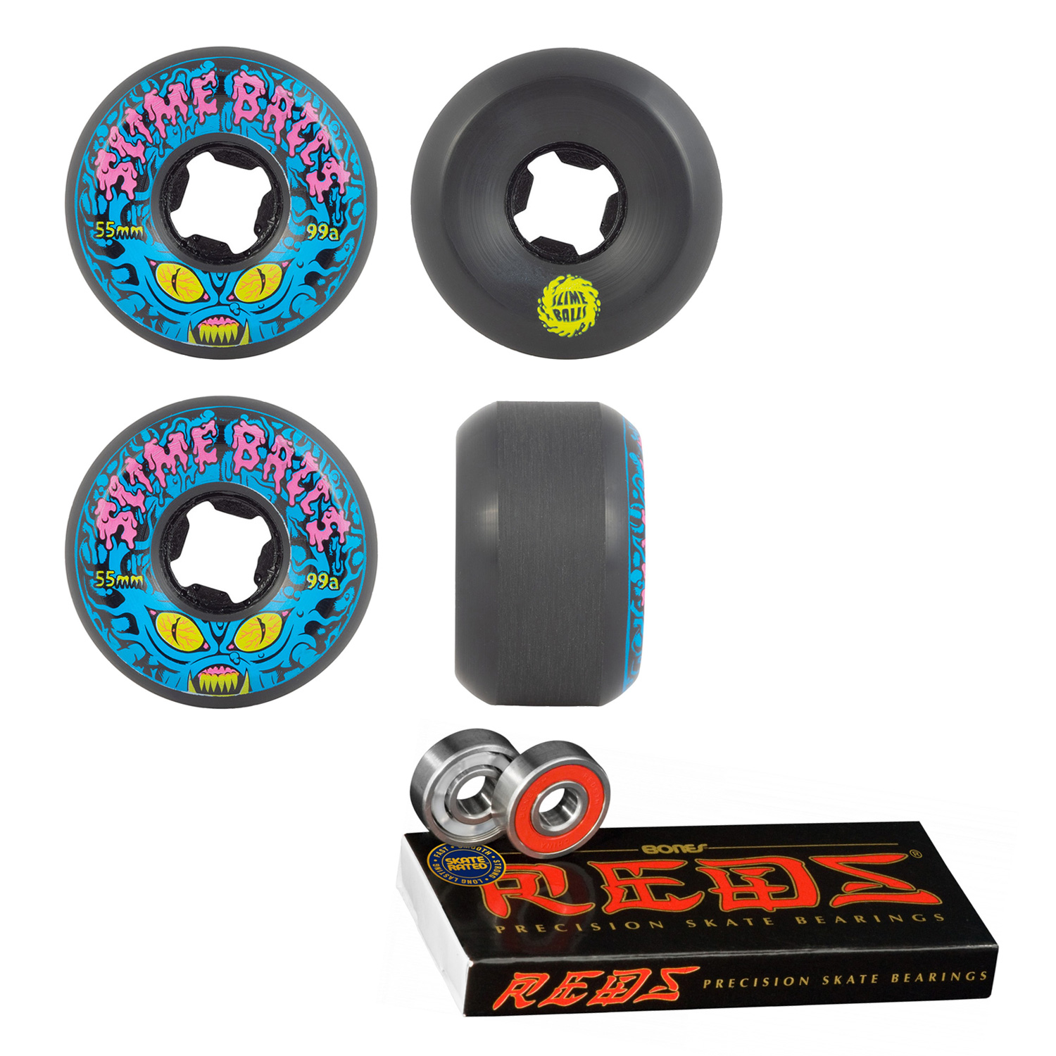 Santa Cruz Skateboard Wheels Slime Balls 56mm Skull Spew Speed Balls 99A Yellow 